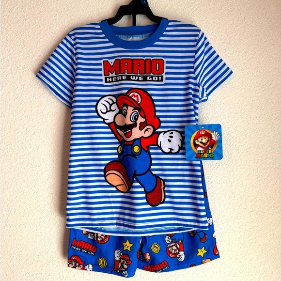 Nintendo Mario Boys Striped Blue Short Sleeve and Shorts Pajama Set size XS-4/5 - Picture 1 of 4